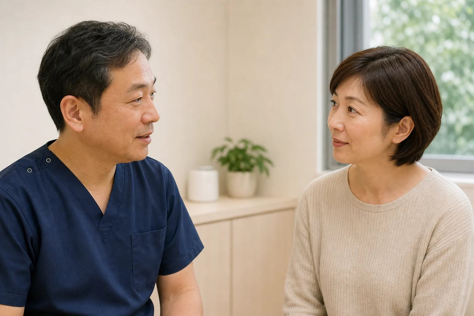 歯科医師が患者へ診療前の選択肢を説明する相談イメージ